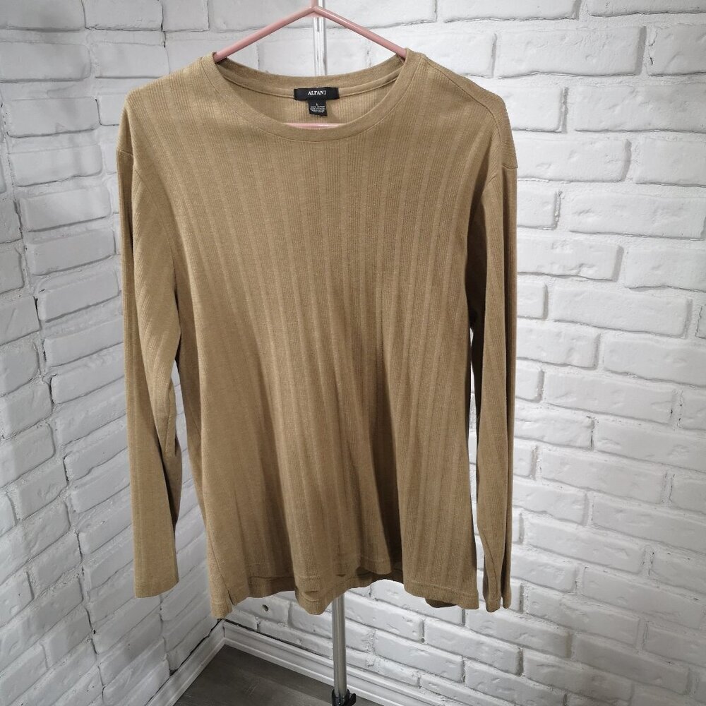 Alfani Men's Size Large Tan Straight Fit Long Sleeves T-shirt